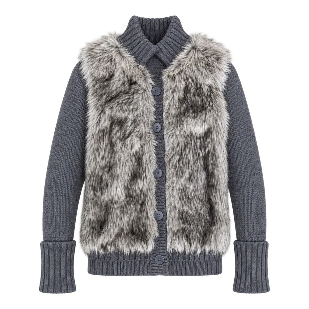 Juicy Couture Y2K Gray Wool Blend Faux Fur Front Button Cardigan Sweater Small